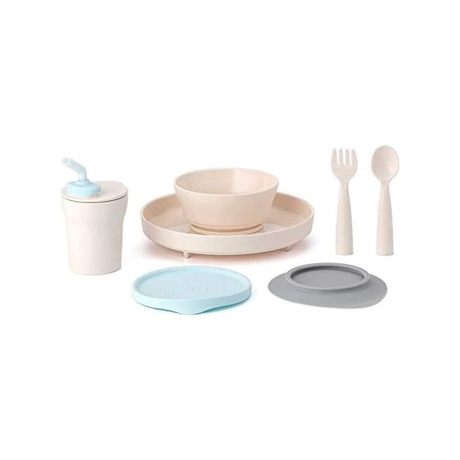 Set diversificare hrana bebelusi Miniware Little Foodie, 100% din materiale naturale biodegradabile, 6 piese, Vanilla Aqua JEMmw_MWLFVA