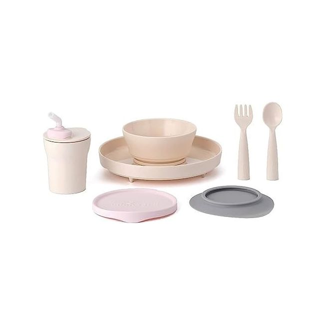 Set diversificare hrana bebelusi Miniware Little Foodie, 100% din materiale naturale biodegradabile, 6 piese, Vanilla+Cotton candy JEMmw_MWLFVC