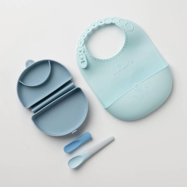 Set diversificare hrana bebelusi Miniware Sili Mini GO, 100% din materiale naturale biodegradabile, 3 piese, Blue Banana JEMmw_SMG7BB