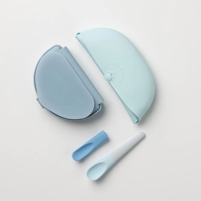 Set diversificare hrana bebelusi Miniware Sili Mini GO, 100% din materiale naturale biodegradabile, 3 piese, Blue Banana JEMmw_SMG7BB