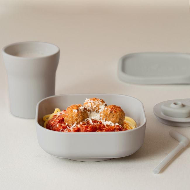 Set diversificare hrana bebelusi Miniware Sip&Snack, 100% din materiale naturale biodegradabile, 3 piese, Grey JEMmw_MWSKGG
