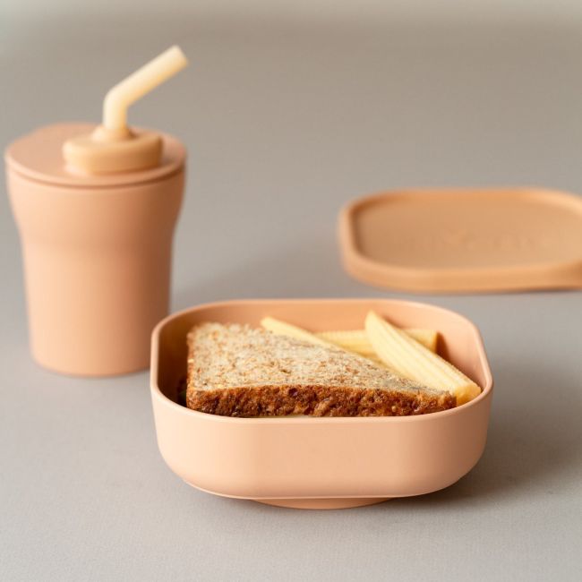 Set diversificare hrana bebelusi Miniware Sip&Snack, 100% din materiale naturale biodegradabile, 3 piese, Toffee JEMmw_MWSKTT
