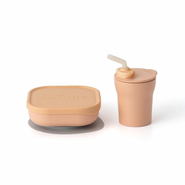 Set diversificare hrana bebelusi Miniware Sip&Snack, 100% din materiale naturale biodegradabile, 3 piese, Toffee JEMmw_MWSKTT