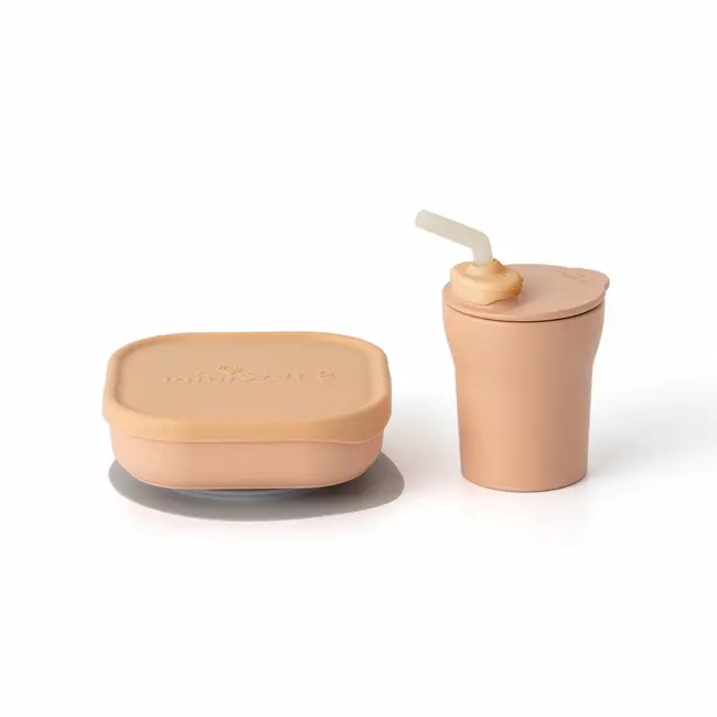 Set diversificare hrana bebelusi Miniware Sip&Snack, 100% din materiale naturale biodegradabile, 3 piese, Toffee JEMmw_MWSKTT