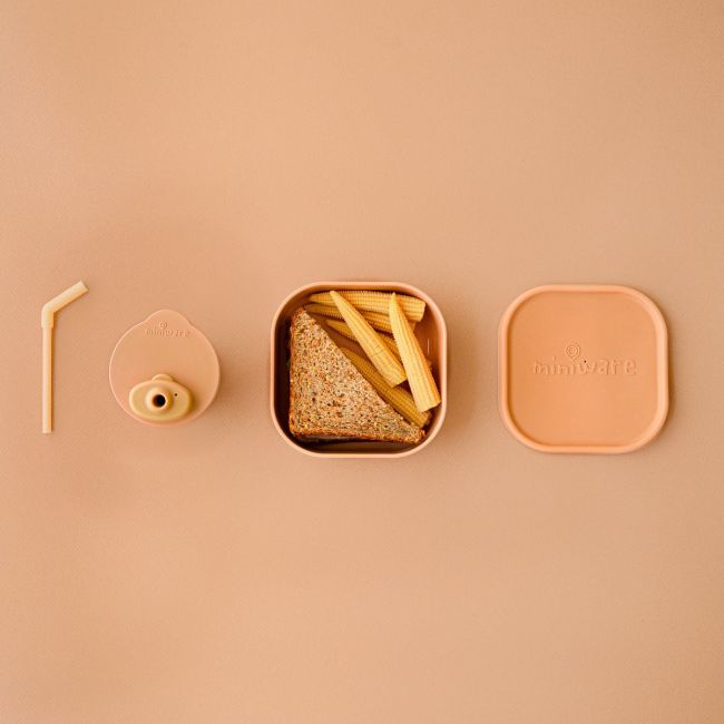 Set diversificare hrana bebelusi Miniware Sip&Snack, 100% din materiale naturale biodegradabile, 3 piese, Toffee JEMmw_MWSKTT