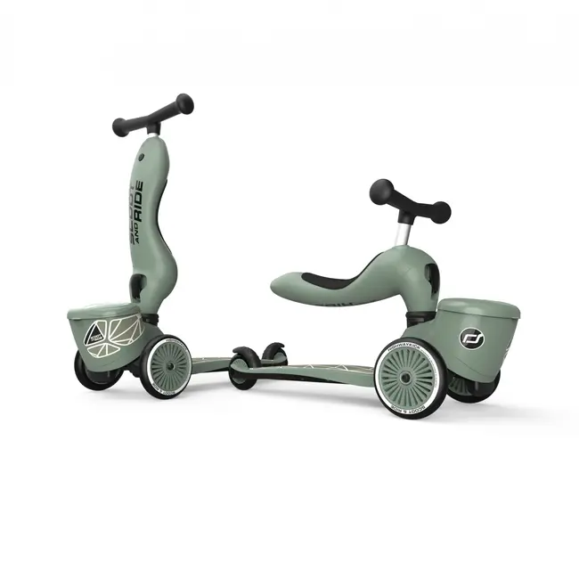 Trotineta Copii Cu Sezut, Suport Jucarie, Transformabila 2in1, Highwaykick 1 Lifestyle Greenlines, 1-5 Ani, Pana La 50 Kg, Scoot  Ride Pjb96604