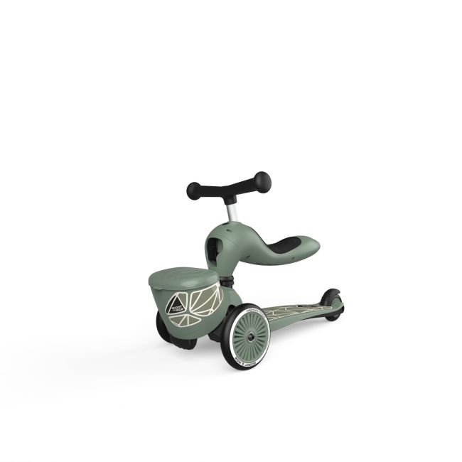 Trotineta Copii Cu Sezut, Suport Jucarie, Transformabila 2in1, Highwaykick 1 Lifestyle Greenlines, 1-5 Ani, Pana La 50 Kg, Scoot  Ride Pjb96604