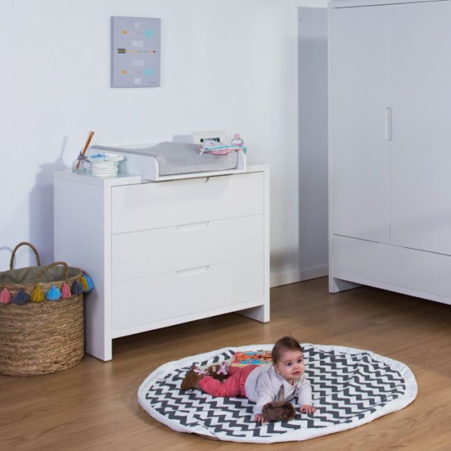 Comoda Childhome Quadro White 100x55x89 cm cu masa de infasat, MDF Alb ERFCH-KOQN
