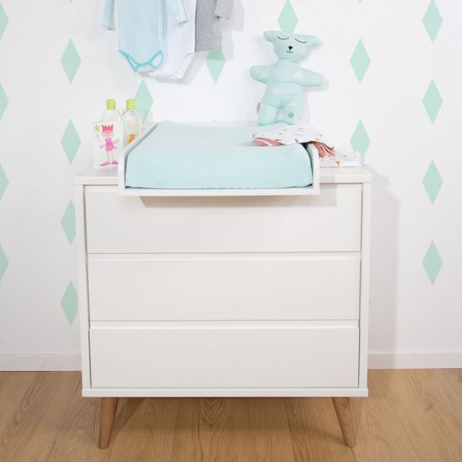 Comoda Childhome Retro Rio 90x50x90 cm cu masa de infasat, MDF Alb ERFCH-KO3DRRW