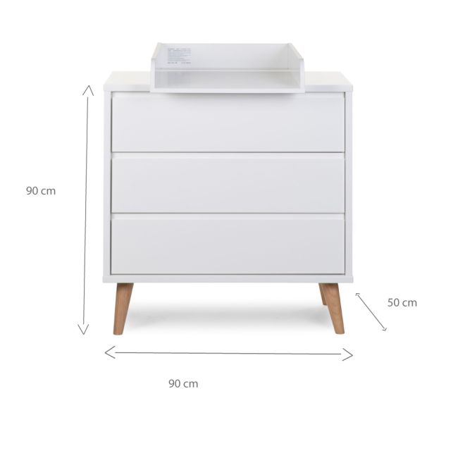 Comoda Childhome Retro Rio 90x50x90 cm cu masa de infasat, MDF Alb ERFCH-KO3DRRW