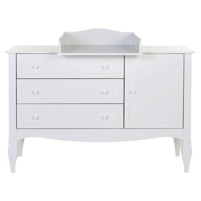 Comoda Childhome Romantic 136.8x73.3x103.4 cm cu masa de infasat, MDF Alb ERFCH-KO4ROW