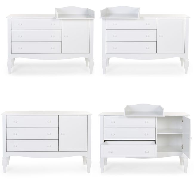Comoda Childhome Romantic 136.8x73.3x103.4 cm cu masa de infasat, MDF Alb ERFCH-KO4ROW