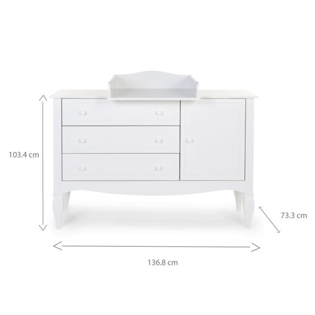 Comoda Childhome Romantic 136.8x73.3x103.4 cm cu masa de infasat, MDF Alb ERFCH-KO4ROW