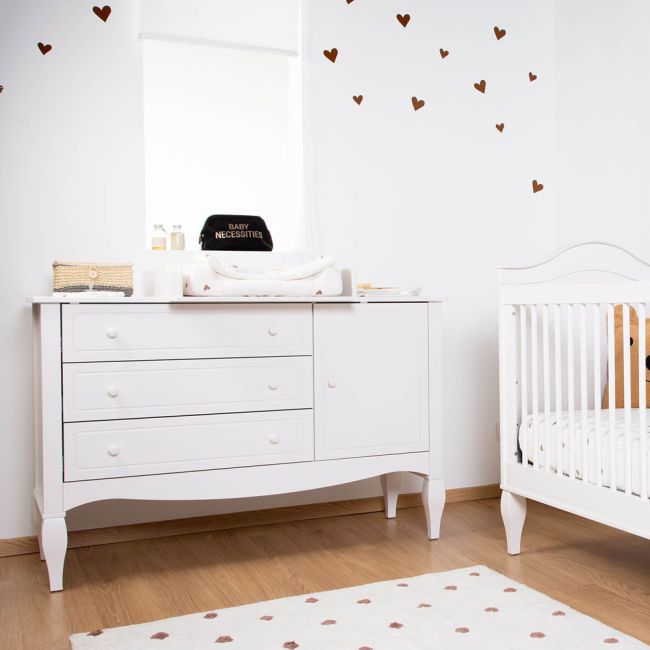 Comoda Childhome Romantic 136.8x73.3x103.4 cm cu masa de infasat, MDF Alb ERFCH-KO4ROW