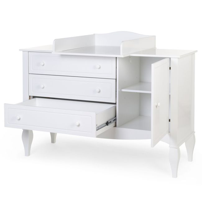 Comoda Childhome Romantic 136.8x73.3x103.4 cm cu masa de infasat, MDF Alb ERFCH-KO4ROW