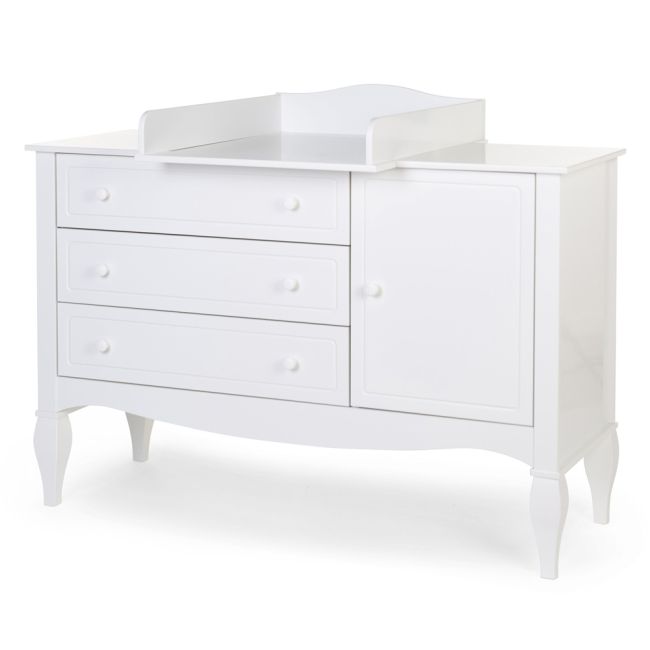 Comoda Childhome Romantic 136.8x73.3x103.4 cm cu masa de infasat, MDF Alb ERFCH-KO4ROW