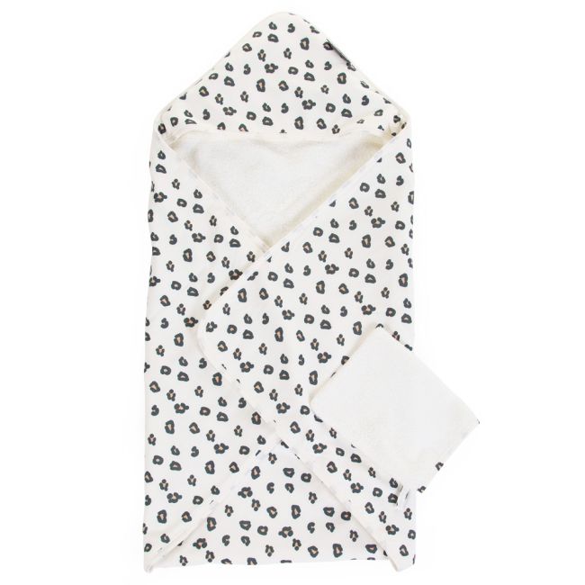 Prosop cu gluga si manusa de baie Childhome Jerse/Frotir 80x80 cm, Leopard ERFCH-CCBCJLEO