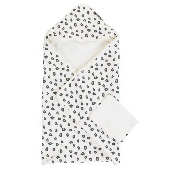 Prosop cu gluga si manusa de baie Childhome Jerse/Frotir 80x80 cm, Leopard ERFCH-CCBCJLEO