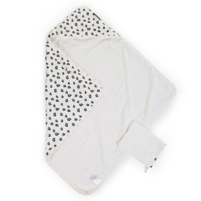 Prosop cu gluga si manusa de baie Childhome Jerse/Frotir 80x80 cm, Leopard ERFCH-CCBCJLEO