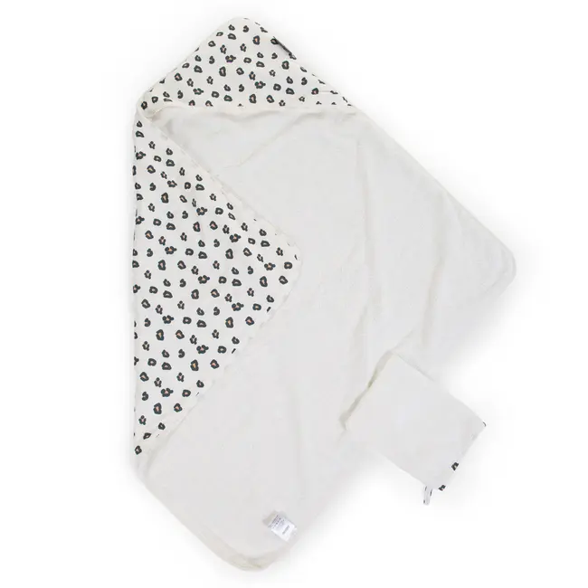 Prosop cu gluga si manusa de baie Childhome Jerse/Frotir 80x80 cm, Leopard ERFCH-CCBCJLEO