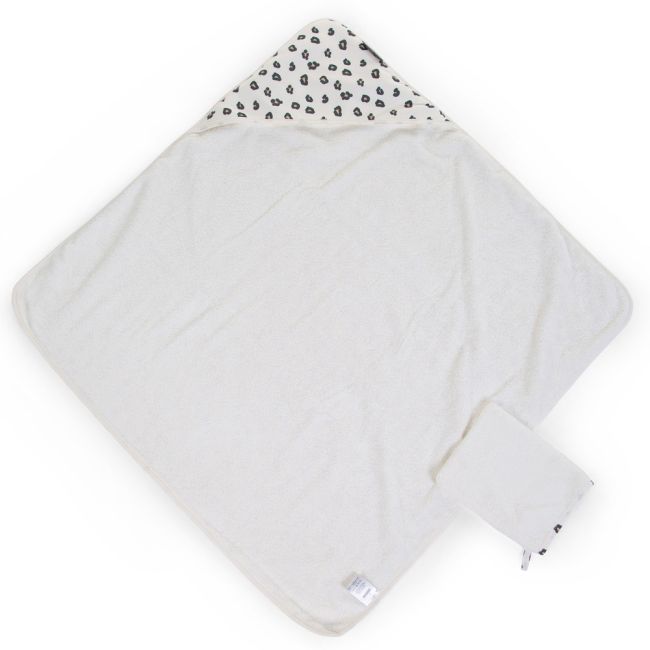 Prosop cu gluga si manusa de baie Childhome Jerse/Frotir 80x80 cm, Leopard ERFCH-CCBCJLEO