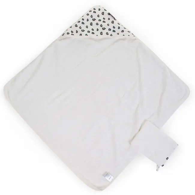 Prosop cu gluga si manusa de baie Childhome Jerse/Frotir 80x80 cm, Leopard ERFCH-CCBCJLEO