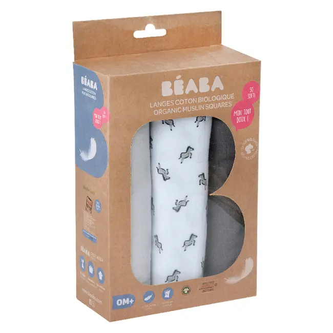 Set 3 Museline Beaba bumbac organic 70x70 cm Savana Grey ERFB920344