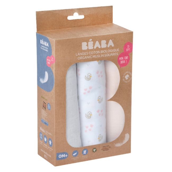Set 3 Museline Beaba bumbac organic 70x70 cm Swan Pink ERFB920343