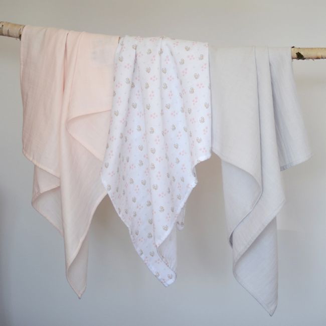 Set 3 Museline Beaba bumbac organic 70x70 cm Swan Pink ERFB920343