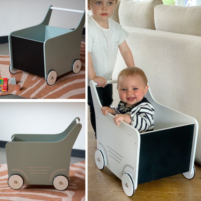 Carucior cu spatiu depozitare si tabla de scris Childhome, Lemn Roz ERFCH-WODSTRP