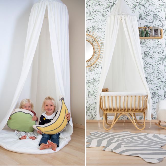 Cort cu baldachin + saltea de joaca Childhome 120x120x230 cm, Jerse Alb ERFCH-CCHCTW