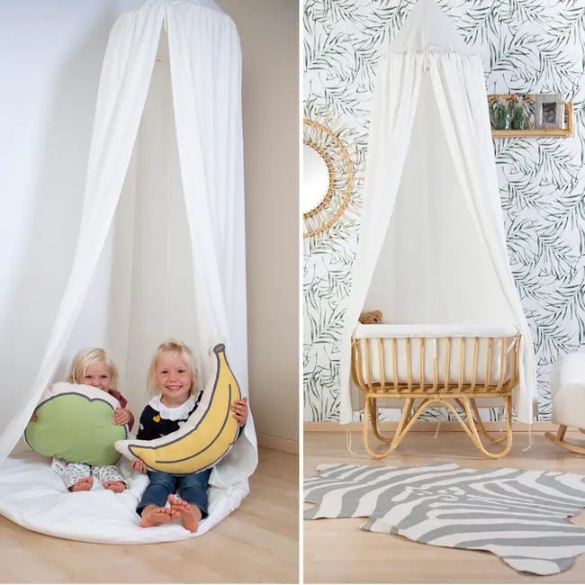 Cort cu baldachin + saltea de joaca Childhome 120x120x230 cm, Jerse Alb ERFCH-CCHCTW