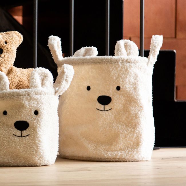 Cos depozitare Childhome 30x30x30 cm, Teddy Alb ERFCH-CCBTW30