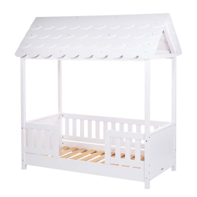Pat Casuta Childhome cu protectii laterale 70x140 cm Lemn Alb ERFCH-B140BHR