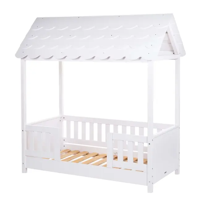 Pat Casuta Childhome cu protectii laterale 70x140 cm Lemn Alb ERFCH-B140BHR