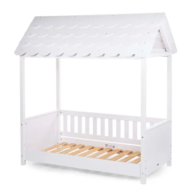 Pat Casuta Childhome cu protectii laterale 70x140 cm Lemn Alb ERFCH-B140BHR