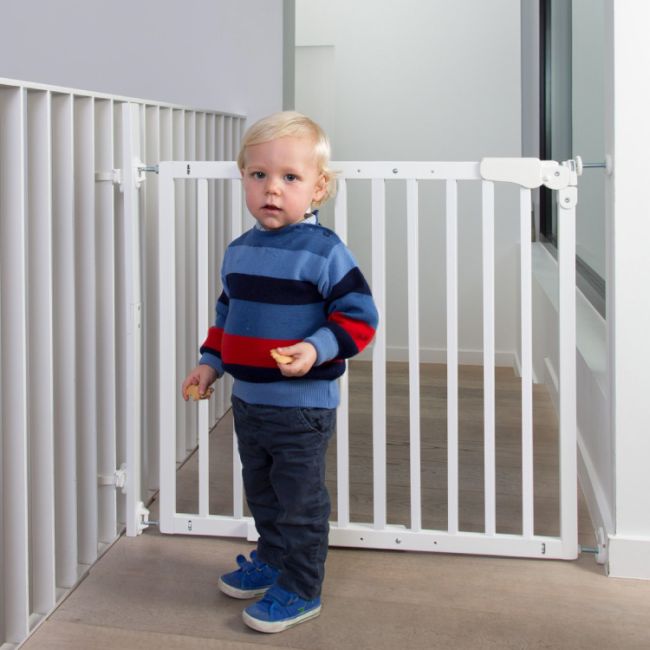 Poarta de siguranta lemn Childhome Maestro 73.5-104 cm Alb ERFCH-VHMAEW