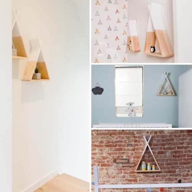 Raft de perete Tipi Childhome, Lemn Natural/Alb ERFCH-WSTIPI