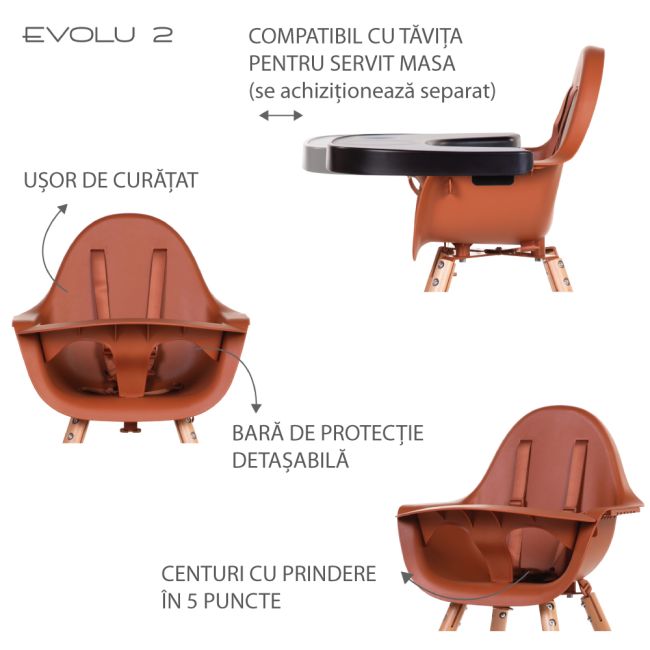 Scaun de masa reglabil in inaltime Childhome Evolu 2 Natural/Ruginiu ERFCH-CHEVOCHRU