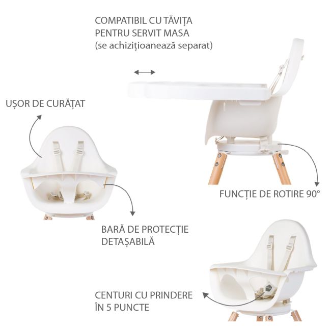 Scaun de masa reglabil in inaltime Childhome Evolu One.80, Natural/Alb ERFCH-CHEVO180NW
