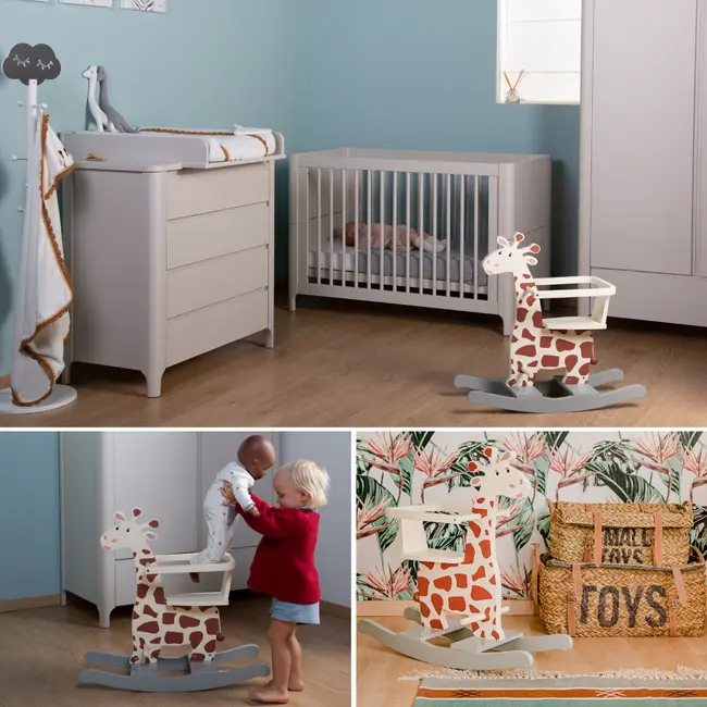 Balansoar Childhome Girafa 12-30 luni, MDF Ecru/Gri ERFCH-CWRGIF