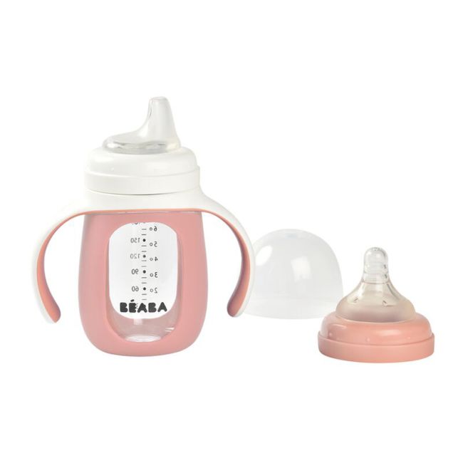 Biberon de invatare 2 in 1 din Sticla Beaba 210 ml Old Pink ERFB913520