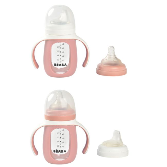 Biberon de invatare 2 in 1 din Sticla Beaba 210 ml Old Pink ERFB913520