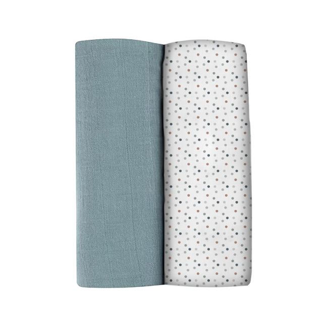 Set 2 Museline Beaba bumbac 120x120 cm Baltic Blue/Points ERFB920392