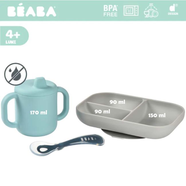 Set de masa silicon cu cana Beaba Blue ERFB913526