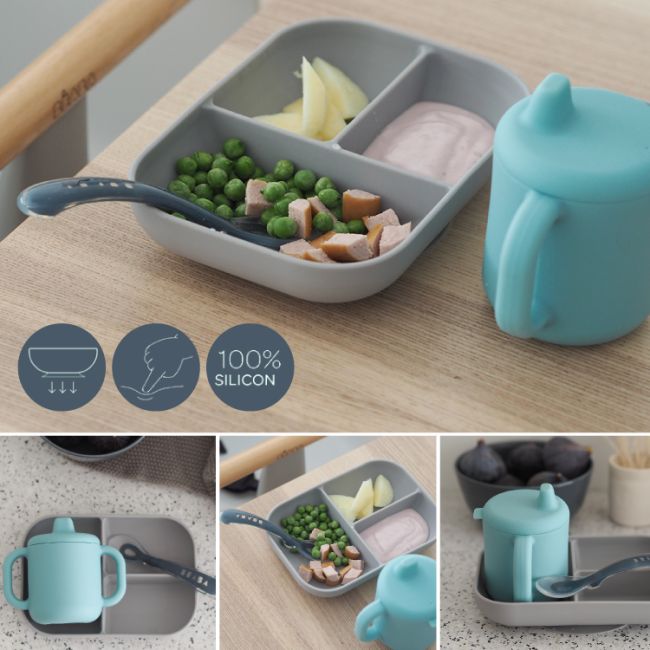 Set de masa silicon cu cana Beaba Blue ERFB913526