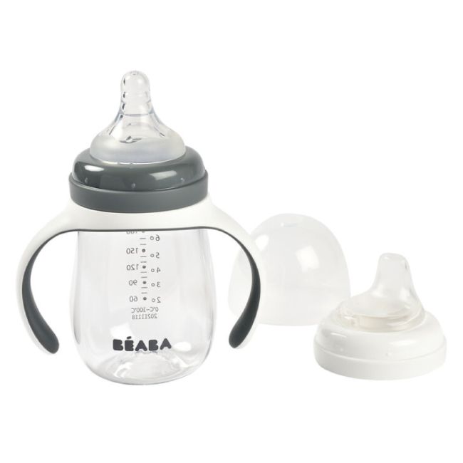 Biberon de invatare 2 in 1 din Tritan Beaba 210 ml Mineral Grey ERFB913532