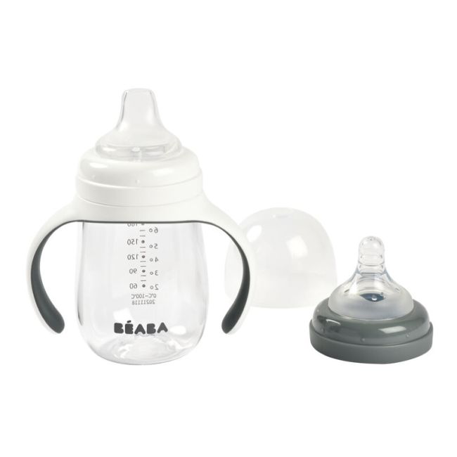 Biberon de invatare 2 in 1 din Tritan Beaba 210 ml Mineral Grey ERFB913532