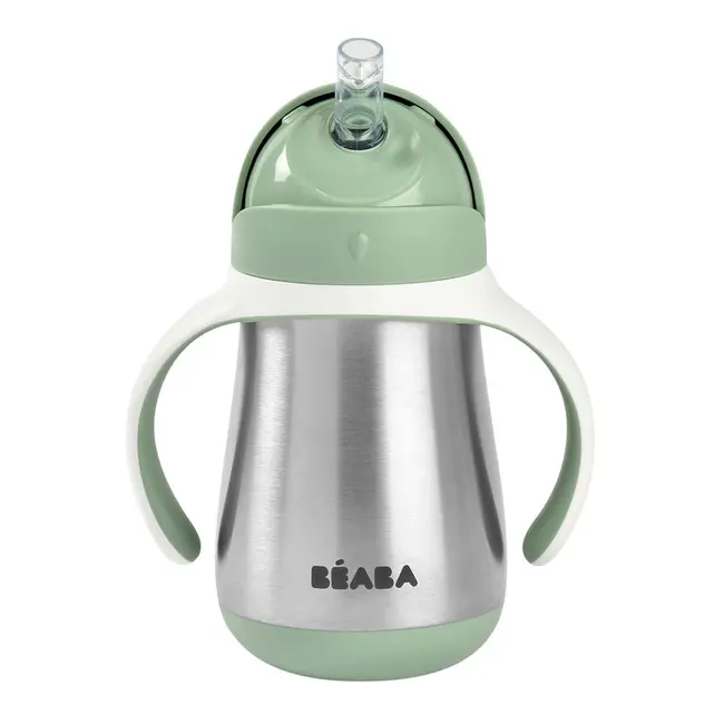 Cana cu pai din inox Beaba 250 ml Sage Green ERFB913535