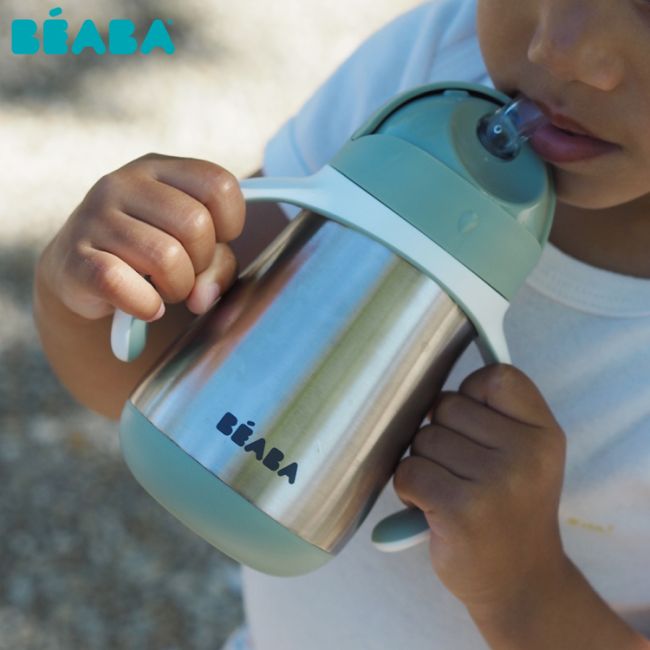 Cana cu pai din inox Beaba 250 ml Sage Green ERFB913535